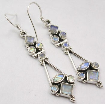 Cercei Argint 925 cu Piatra Lunii, 5.4 cm lungime