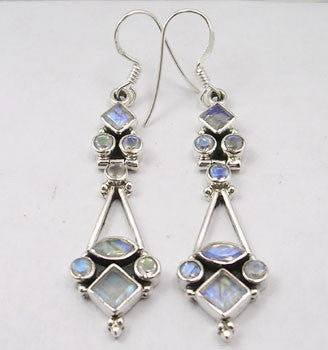 Cercei Argint 925 cu Piatra Lunii, 5.4 cm lungime