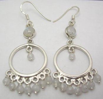 Cercei Argint 925 cu Piatra Lunii, 5.5 cm lungime