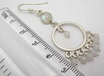 Cercei Argint 925 cu Piatra Lunii, 5.5 cm lungime