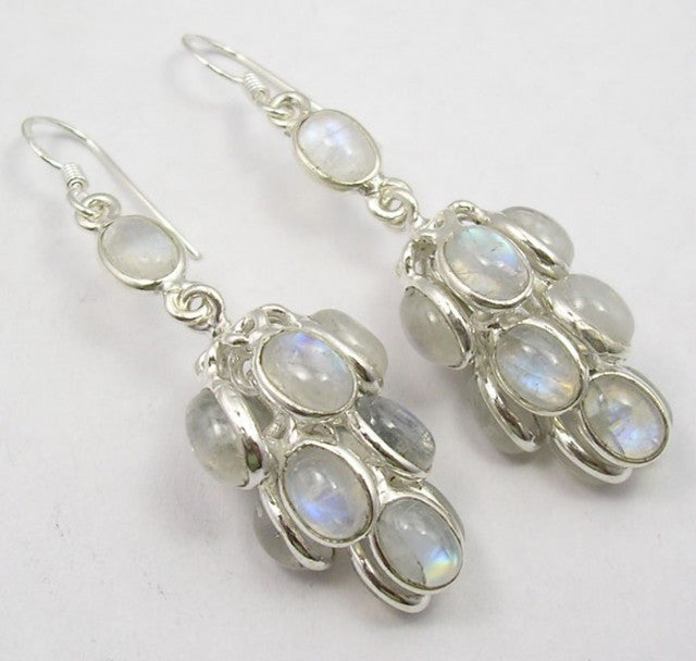 Cercei Argint 925 cu Piatra Lunii, 5.7 cm lungime