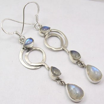 Cercei Argint 925 cu Piatra Lunii, 6 cm lungime