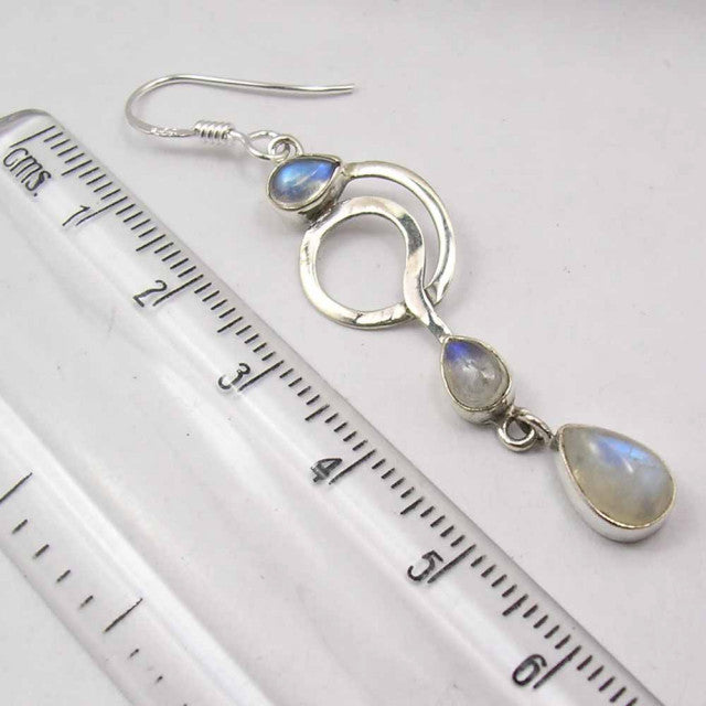 Cercei Argint 925 cu Piatra Lunii, 6 cm lungime
