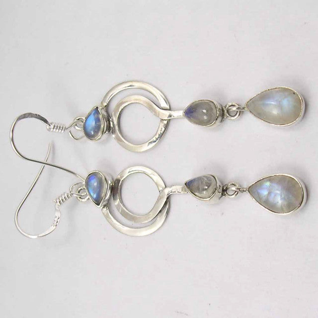 Cercei Argint 925 cu Piatra Lunii, 6 cm lungime