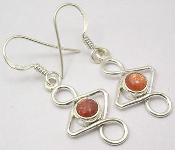 Cercei Argint 925 cu Piatra Soarelui, 3.7 cm lungime