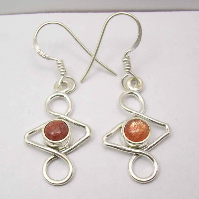 Cercei Argint 925 cu Piatra Soarelui, 3.7 cm lungime