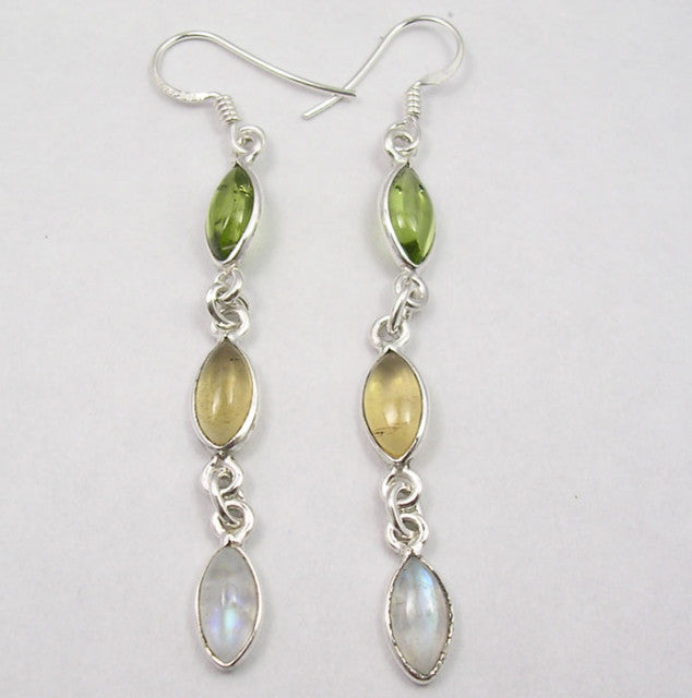 Cercei Argint 925 cu Pietre Multicolore, 6.6 cm lungime