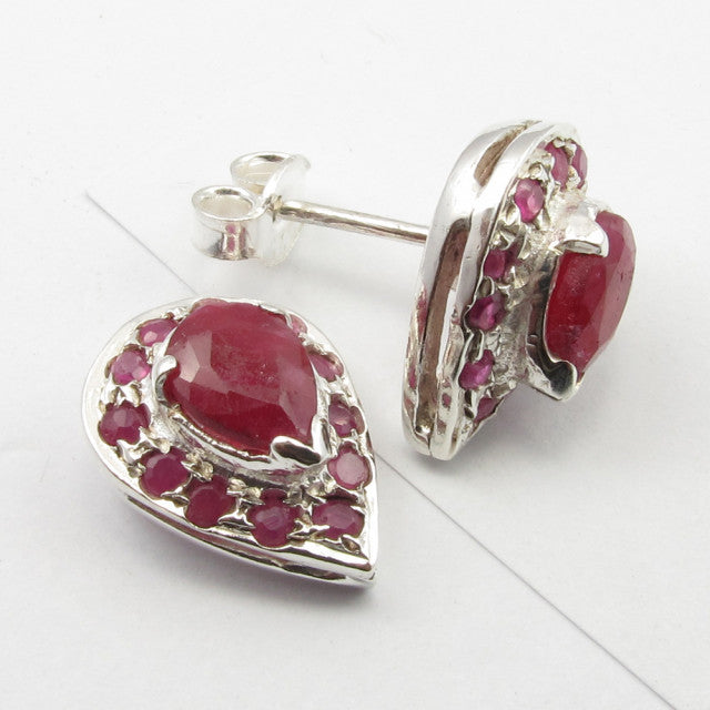 Cercei Argint 925 cu Rubin, 1.4 cm lungime