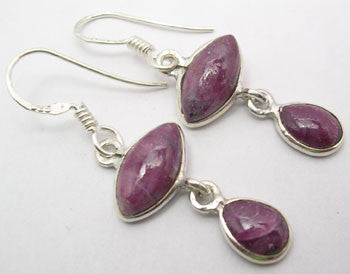 Cercei Argint 925 cu Rubin, 3.8 cm lungime