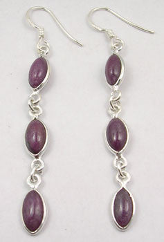 Cercei Argint 925 cu Rubin, 6.6 cm lungime