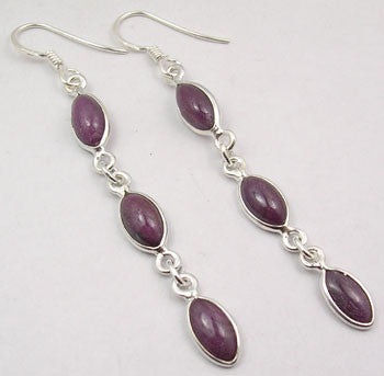 Cercei Argint 925 cu Rubin, 6.6 cm lungime