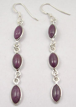 Cercei Argint 925 cu Rubin, 6.6 cm lungime