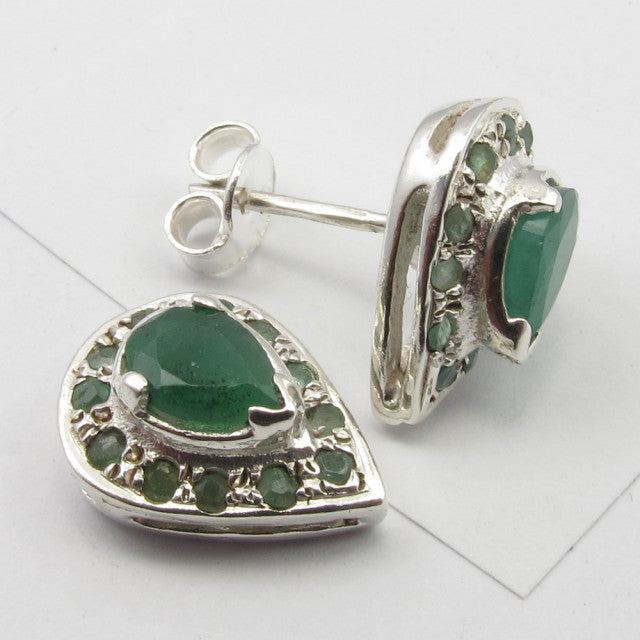 Cercei Argint 925 cu Smarald, 1.4 cm lungime