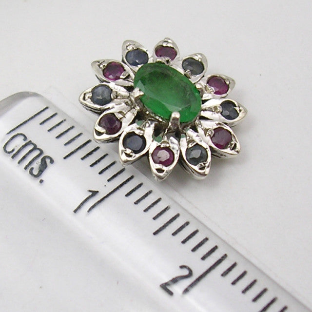 Cercei Argint 925 cu Smarald, Rubin si Safir, 1.4 cm lungime