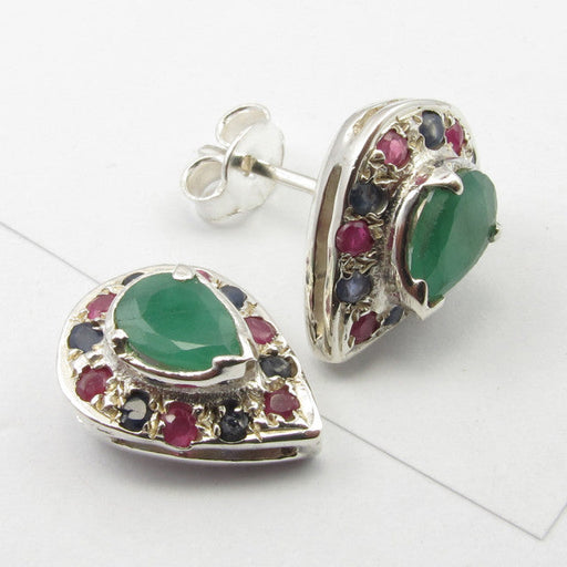 Cercei Argint 925 cu Smarald, Rubin și Safir 1.4 cm lungime