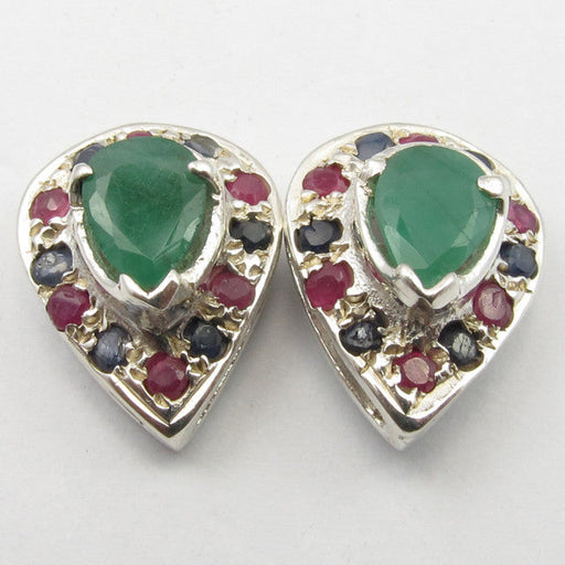 Cercei Argint 925 cu Smarald, Rubin și Safir 1.4 cm lungime