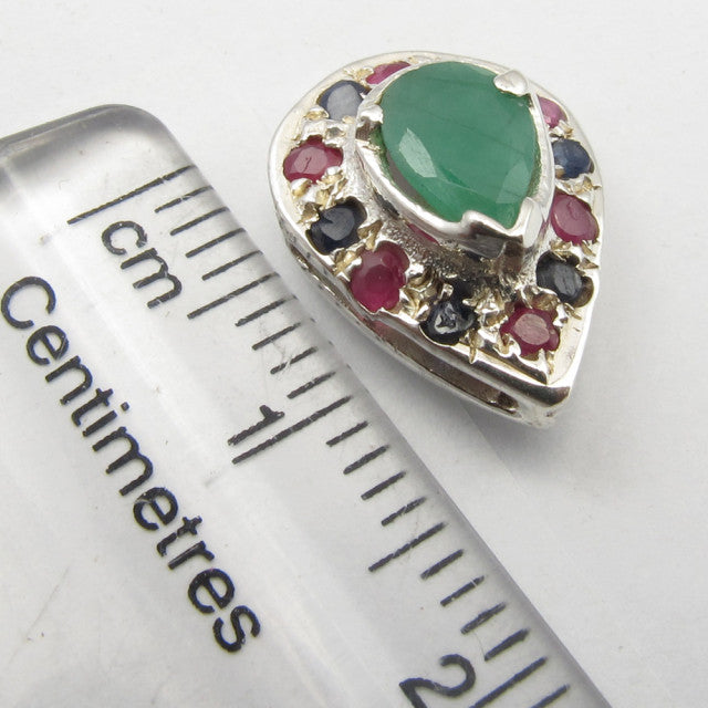 Cercei Argint 925 cu Smarald, Rubin și Safir 1.4 cm lungime