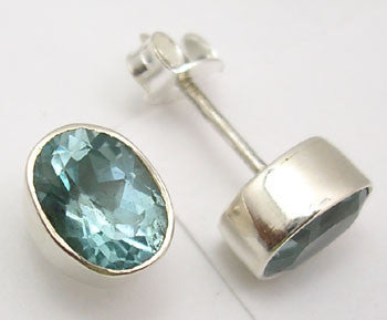 Cercei Argint 925 cu Topaz Albastru, 0.9 cm lungime