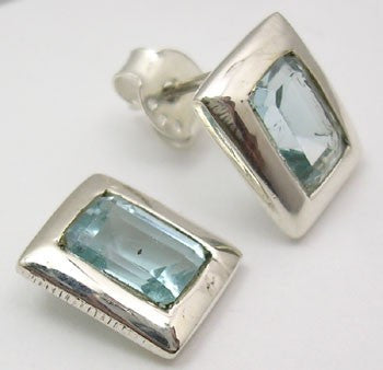 Cercei Argint 925 cu Topaz Albastru, 1.0 cm lungime