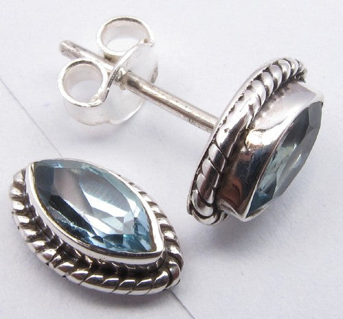 Cercei Argint 925 cu Topaz Albastru, 1.1 cm lungime