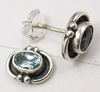 Cercei Argint 925 cu Topaz Albastru, 1 cm lungime