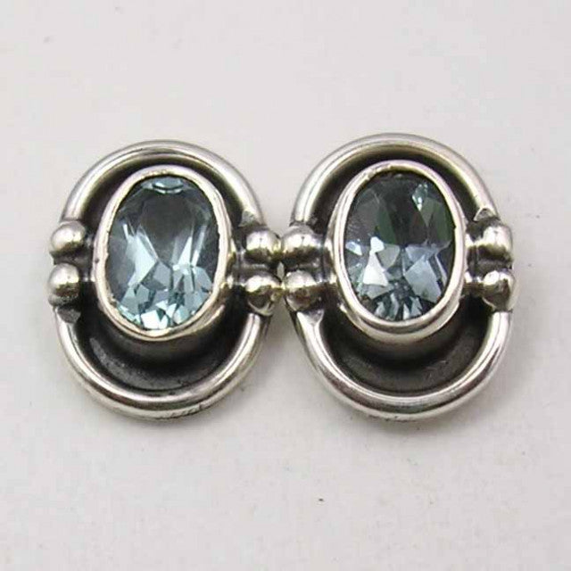 Cercei Argint 925 cu Topaz Albastru, 1 cm lungime