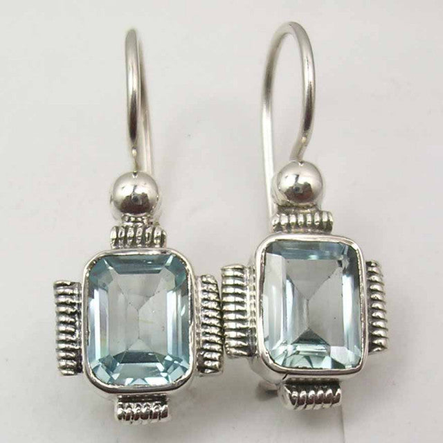 Cercei Argint 925 cu Topaz Albastru, 2.7 cm lungime