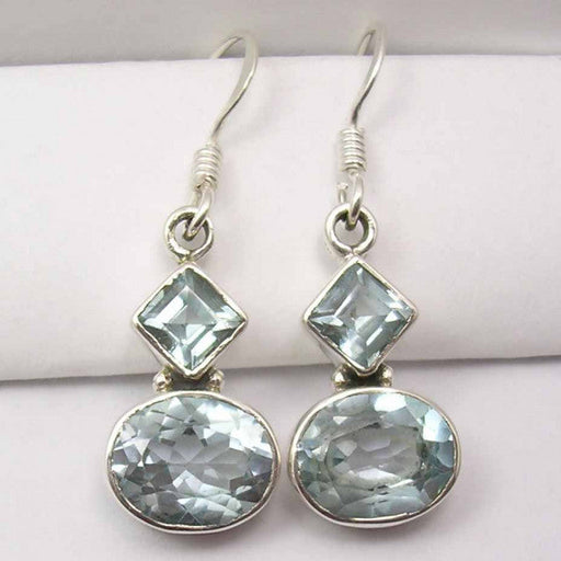 Cercei Argint 925 cu Topaz Albastru, 3.4 cm lungime