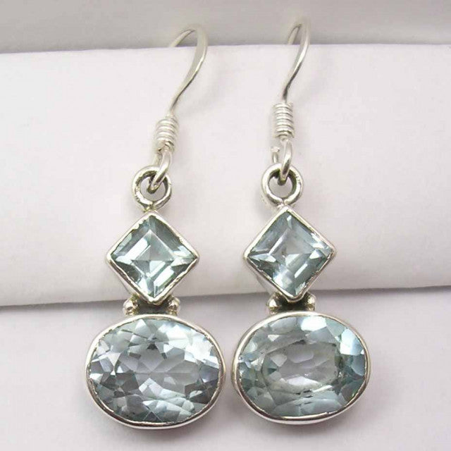 Cercei Argint 925 cu Topaz Albastru, 3.4 cm lungime