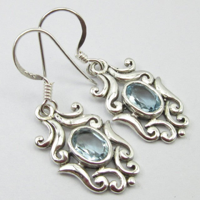 Cercei Argint 925 cu Topaz Albastru 3,5 cm lungime