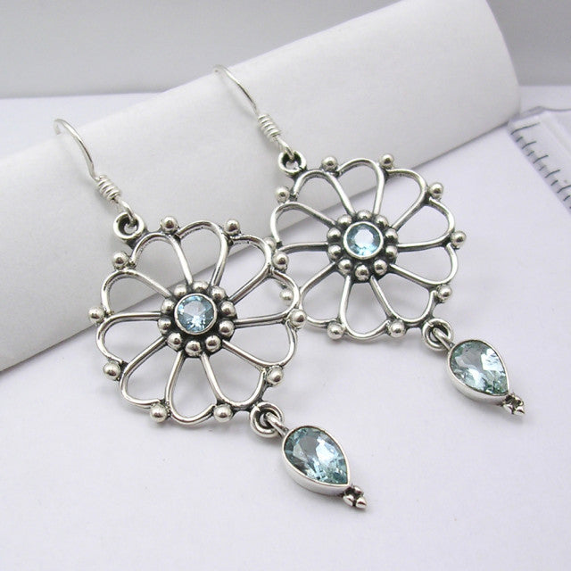 Cercei Argint 925 cu Topaz albastru, 3.5 cm lungime