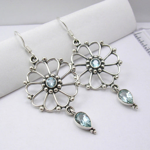 Cercei Argint 925 cu Topaz albastru, 3.5 cm lungime