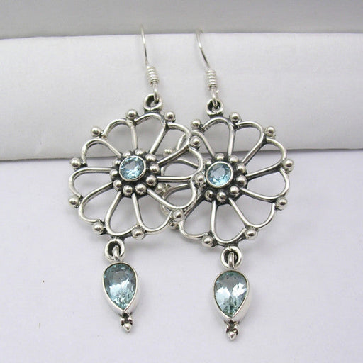 Cercei Argint 925 cu Topaz albastru, 3.5 cm lungime