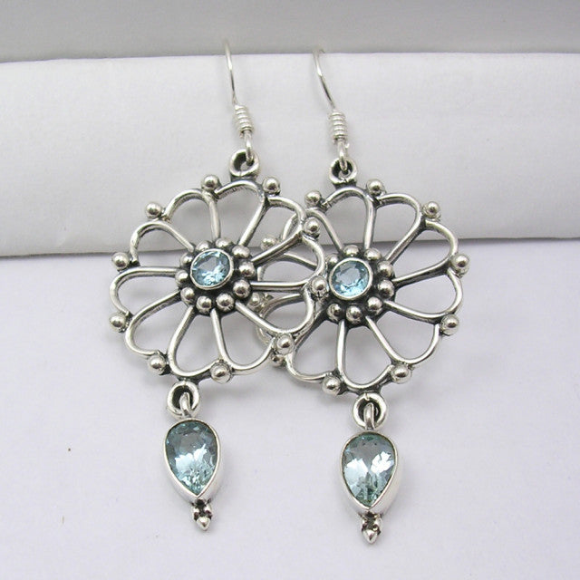 Cercei Argint 925 cu Topaz albastru, 3.5 cm lungime