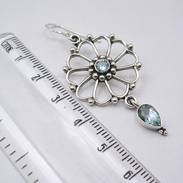 Cercei Argint 925 cu Topaz albastru, 3.5 cm lungime