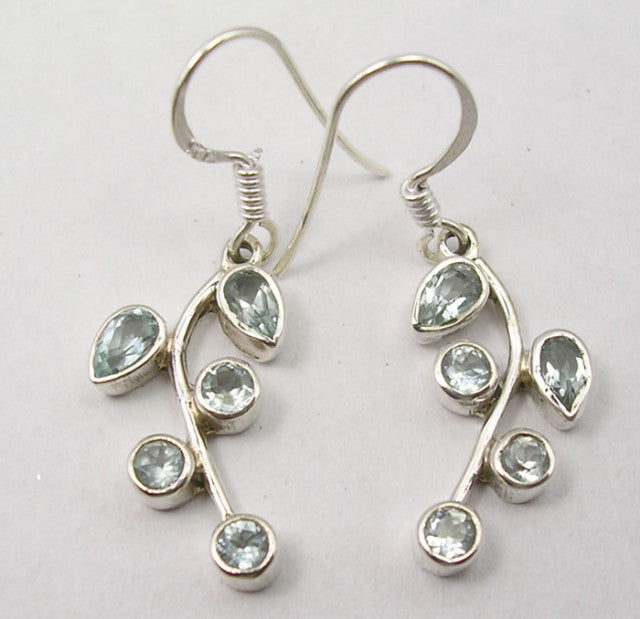 Cercei Argint 925 cu Topaz Albastru, 3.7 cm lungime