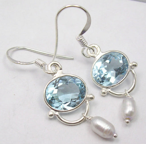 Cercei Argint 925 cu Topaz Albastru 3.9 cm lungime