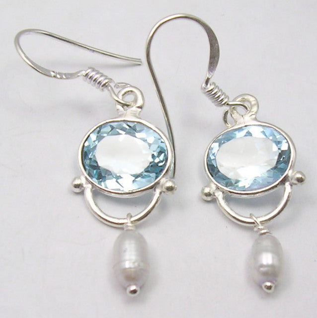 Cercei Argint 925 cu Topaz Albastru 3.9 cm lungime