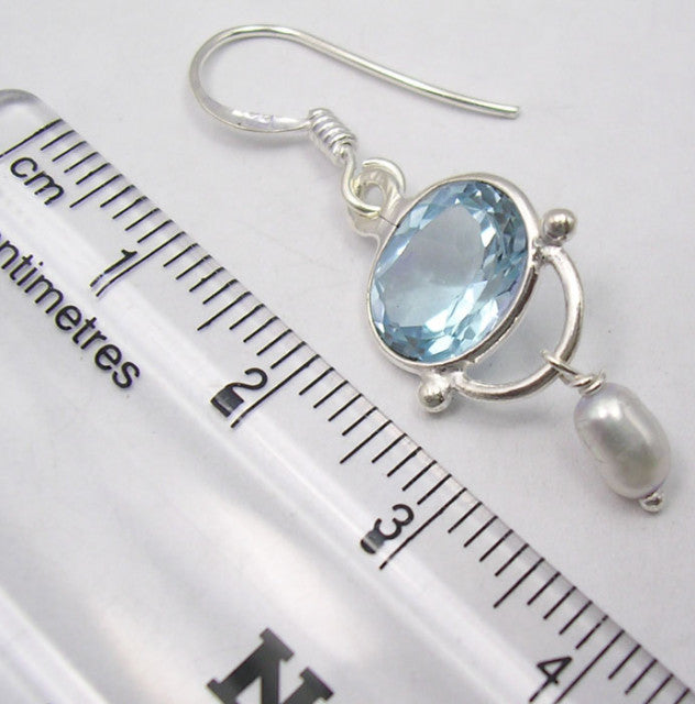 Cercei Argint 925 cu Topaz Albastru 3.9 cm lungime