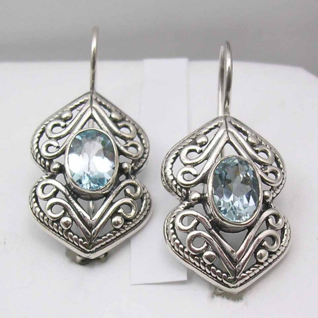 Cercei Argint 925 cu Topaz Albastru, 3 cm lungime