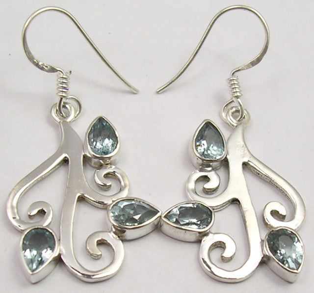 Cercei Argint 925 cu Topaz Albastru, 4,1 cm lungime