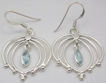 Cercei Argint 925 cu Topaz Albastru, 4.1 cm lungime