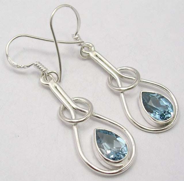 Cercei Argint 925 cu Topaz Albastru, 4.5 cm lungime