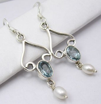 Cercei Argint 925 cu Topaz Albastru, 4,8 cm lungime