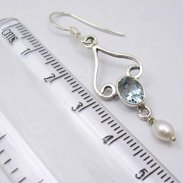 Cercei Argint 925 cu Topaz Albastru, 4,8 cm lungime