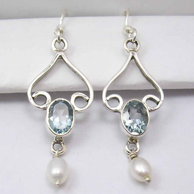 Cercei Argint 925 cu Topaz Albastru, 4,8 cm lungime