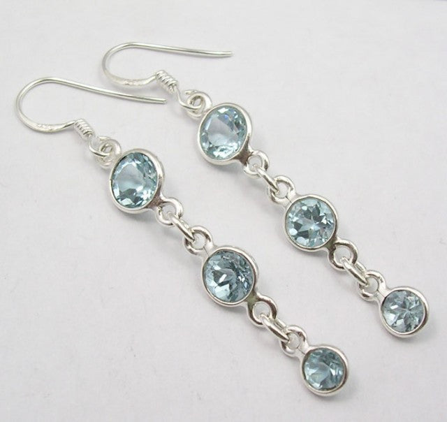 Cercei Argint 925 cu Topaz Albastru, 5.5 cm lungime