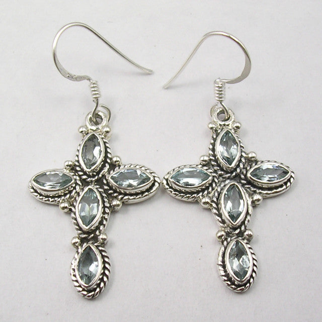 Cercei Argint 925 cuTopaz Albastru, 4.3 cm lungime