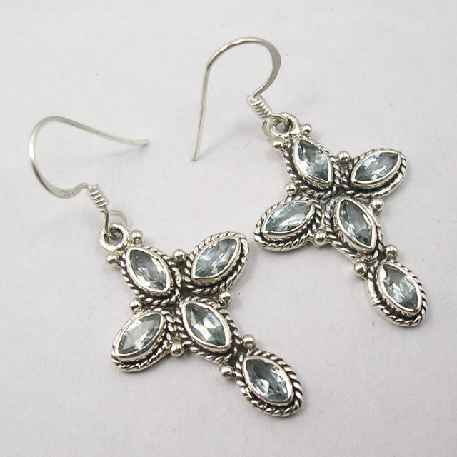 Cercei Argint 925 cuTopaz Albastru, 4.3 cm lungime