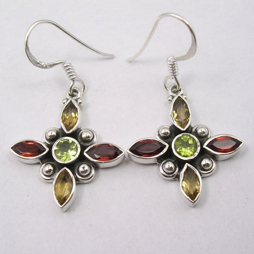 Cercei Argint 925 Peridot, Citrin, Garnet, 3.6 cm lungime